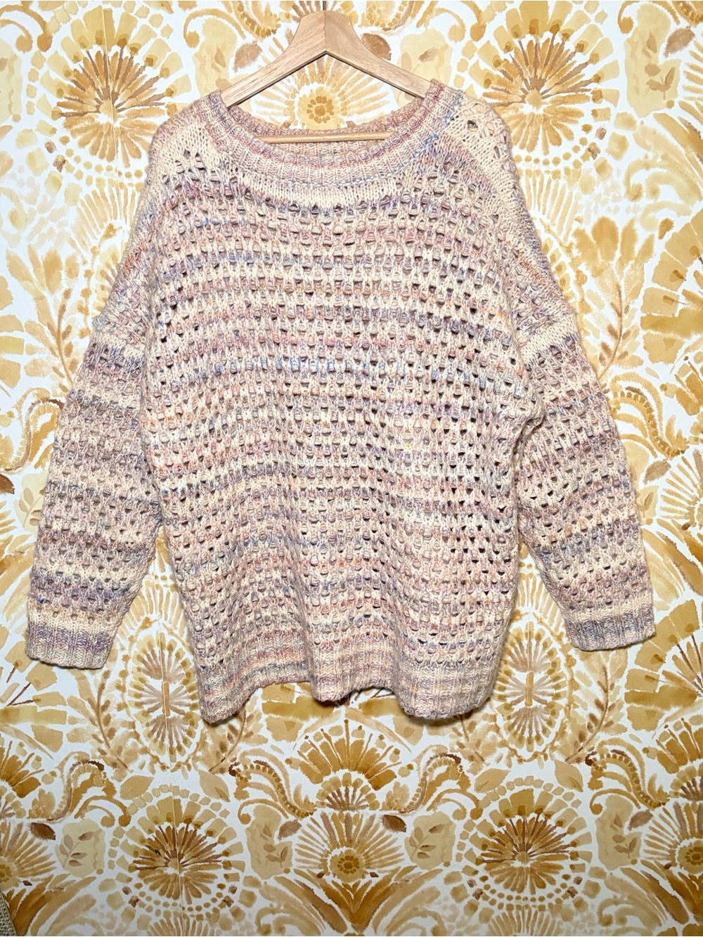 Anthropologie Chunky Open Knit Sweater Pastel Marled Boho Cottagecore Cozy - Picture 6 of 8